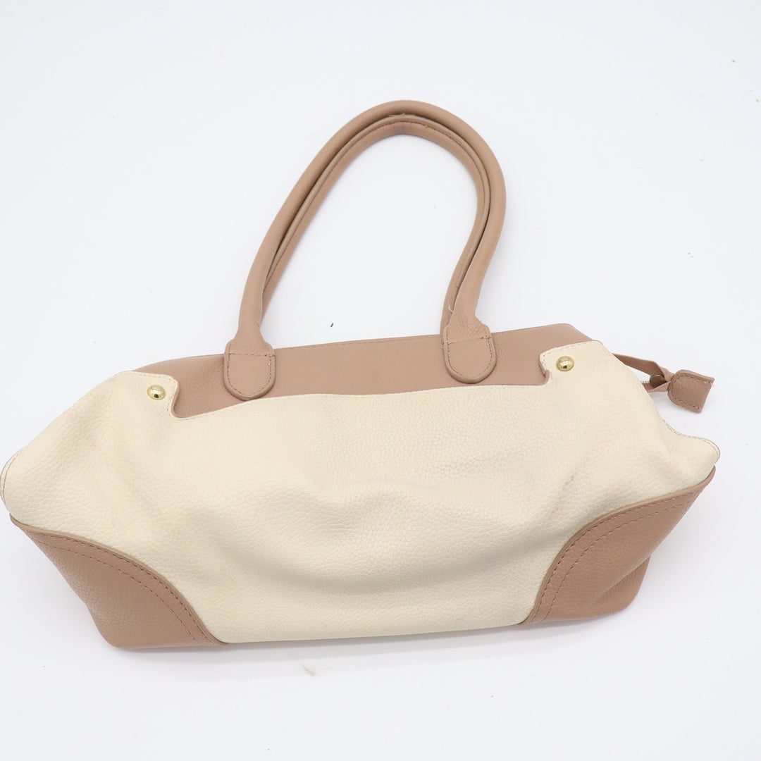 Bueno Two Tone Cream Tan Pebbled Faux Leather Shoulder Bag Gold Hardware