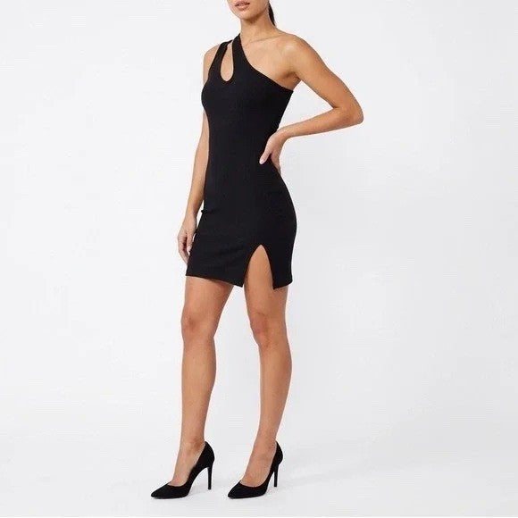 Naked Wardrobe Black One Shoulder Cutout Mini Dress Womens Small