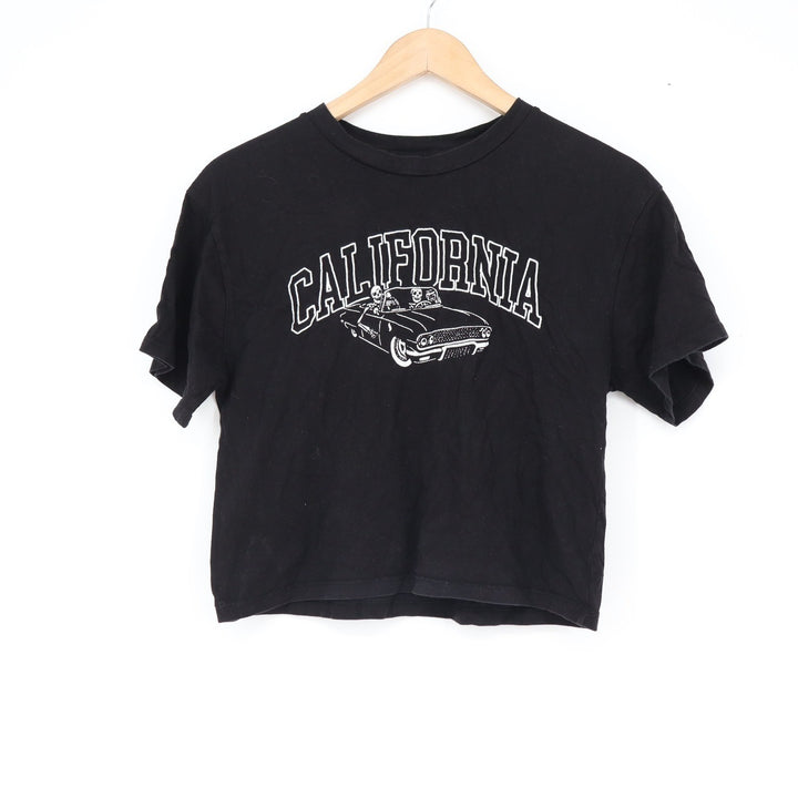 Organic Generation California Skeleton Car Graphic Crop Top Tee Black XS