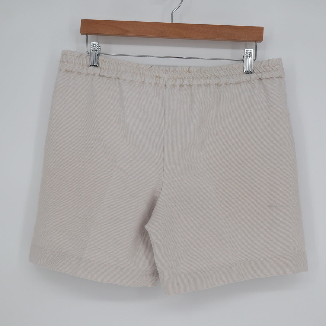 Unbranded Mens Pleated Corduroy Shorts Beige Off-White Elastic Back Size 36W