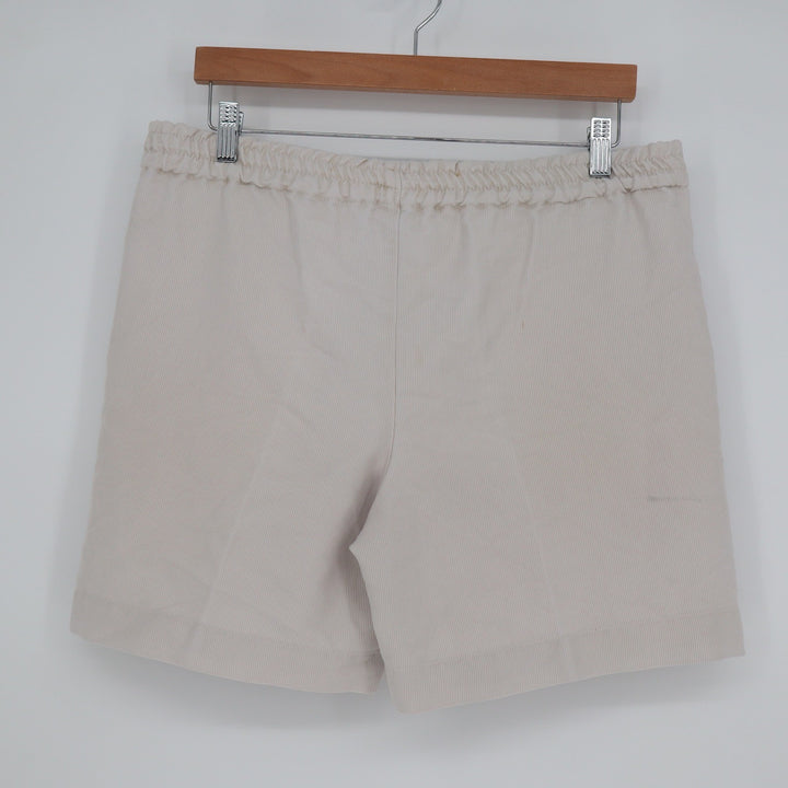 Unbranded Mens Pleated Corduroy Shorts Beige Off-White Elastic Back Size 36W