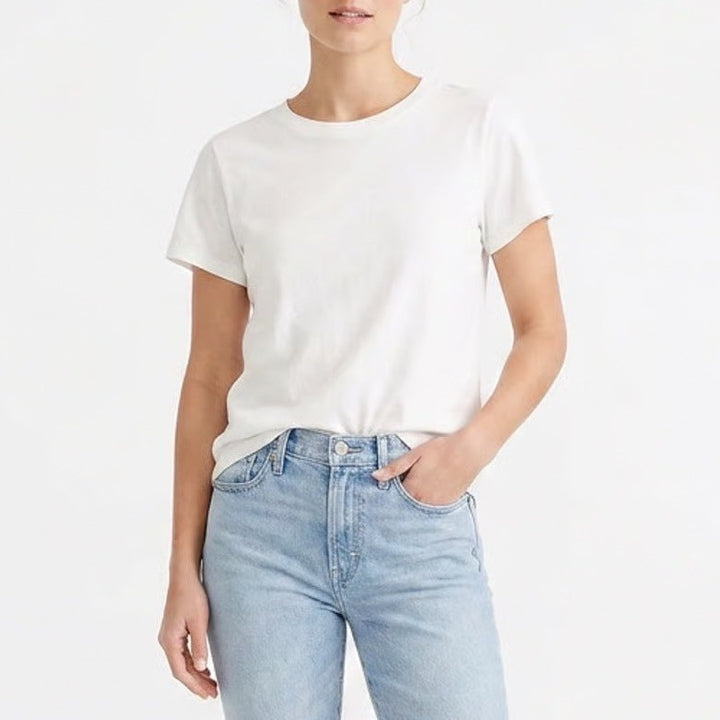 J.Crew Girlfriend Tee White Cotton Short Sleeve Crewneck T-Shirt Large