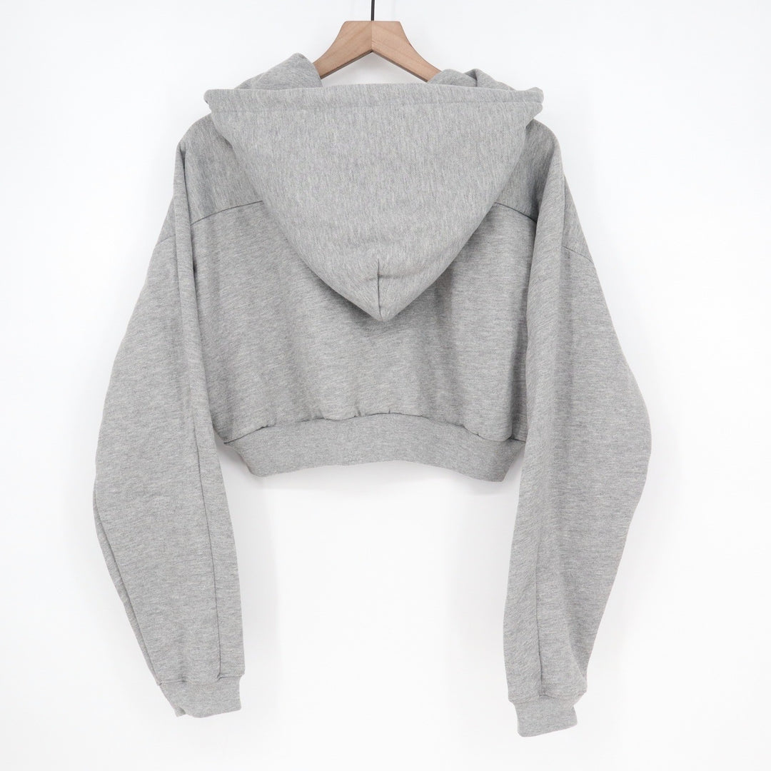 Naked Wardrobe Womens Cropped Hoodie Gray Fleece Lined Sweatshirt L