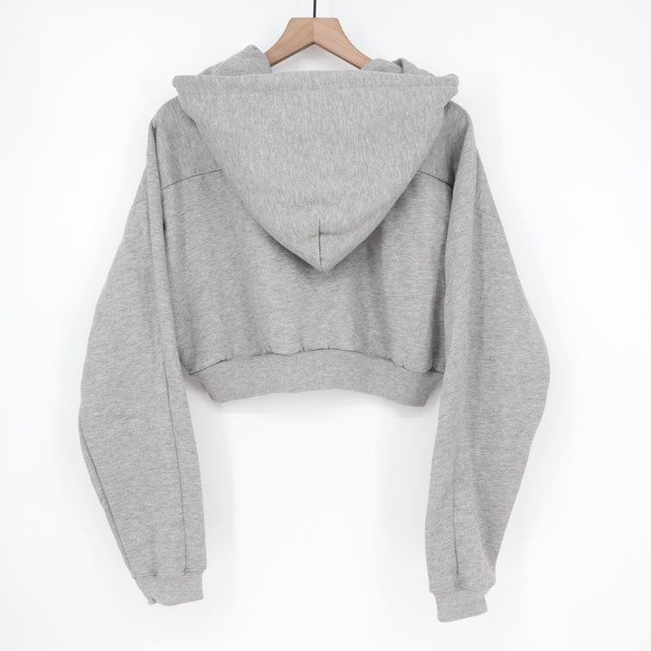 Naked Wardrobe Womens Cropped Hoodie Gray Fleece Lined Sweatshirt L