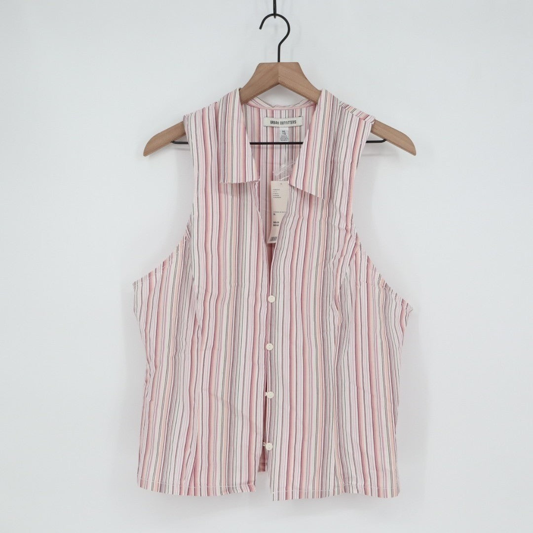 Urban Outfitters Vest Shirt Womens XL Multi Striped Cotton Stretch Button Up
