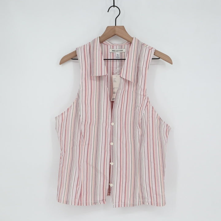 Urban Outfitters Vest Shirt Womens XL Multi Striped Cotton Stretch Button Up