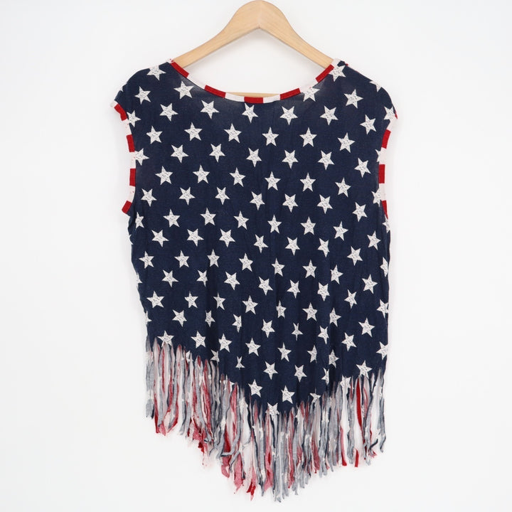 Cloud Chaser Crop Top Womens Medium Multi American Flag Print Stretch Fringe