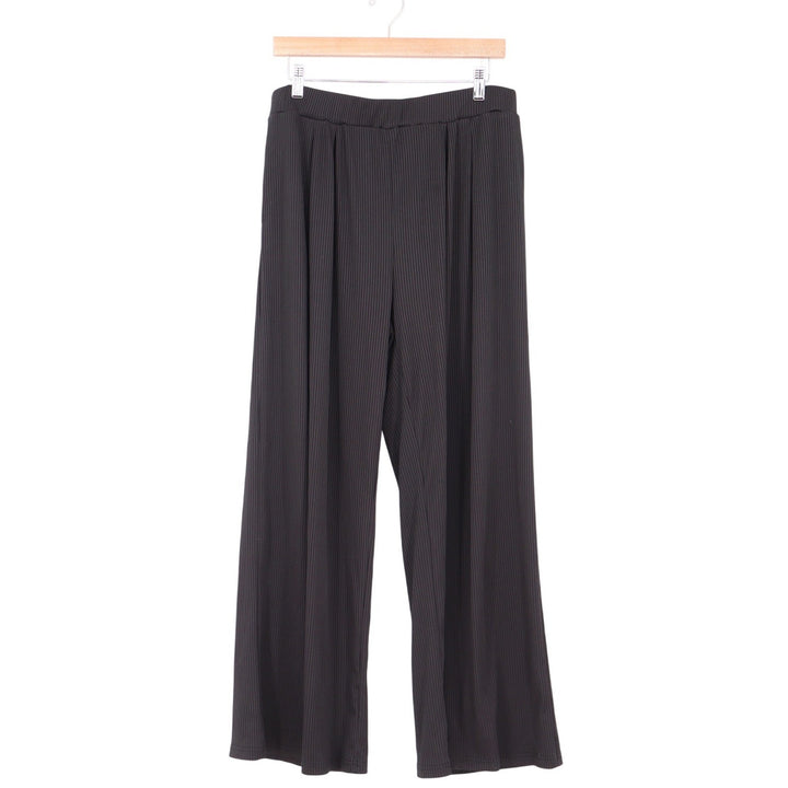 Ekouaer Womens XL Black Ribbed Wide Leg Lounge Pants Elastic Waist Relaxed Fit