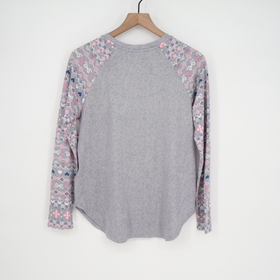Cuddl Duds Pajama Top Womens Small Gray Floral Stretch Long Sleeve Crew Neck