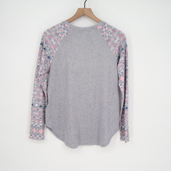 Cuddl Duds Pajama Top Womens Small Gray Floral Stretch Long Sleeve Crew Neck