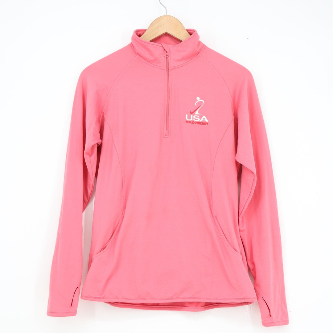 Sport-Tek Mens USA Field Hockey 1/4 Zip Pullover Pink Thumbhole Size M