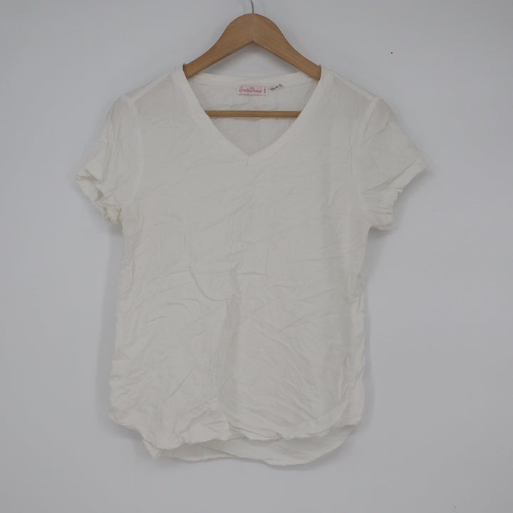 Simply Blessed White V-Neck Short Sleeve Rayon T-Shirt Size S