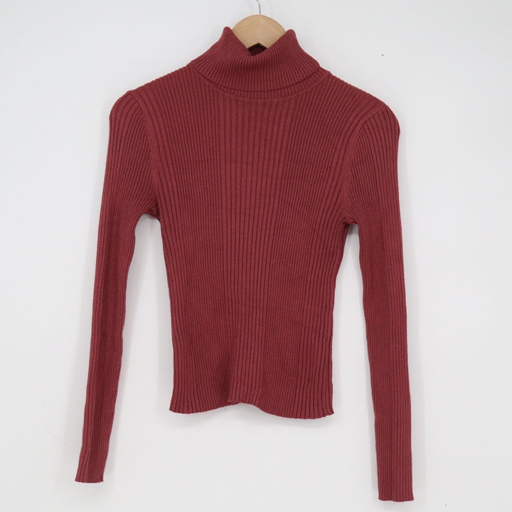 Hooked Up Womens XS Burgundy Ribbed Knit Turtleneck Long Sleeve Sweater