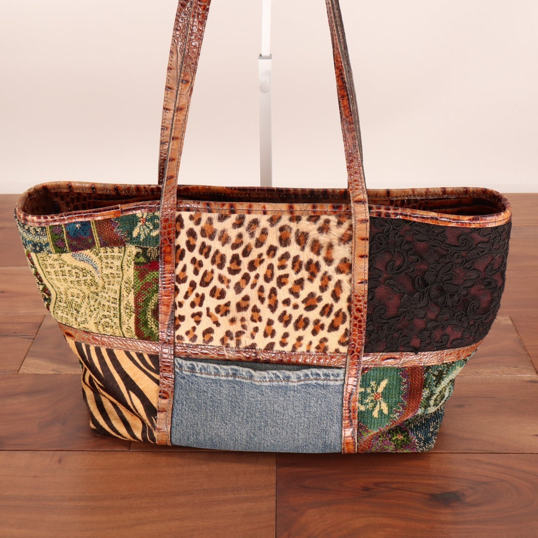 Clever Carriage Company Handbag Women Multicolor Patchwork Leather Trim Tote Bag