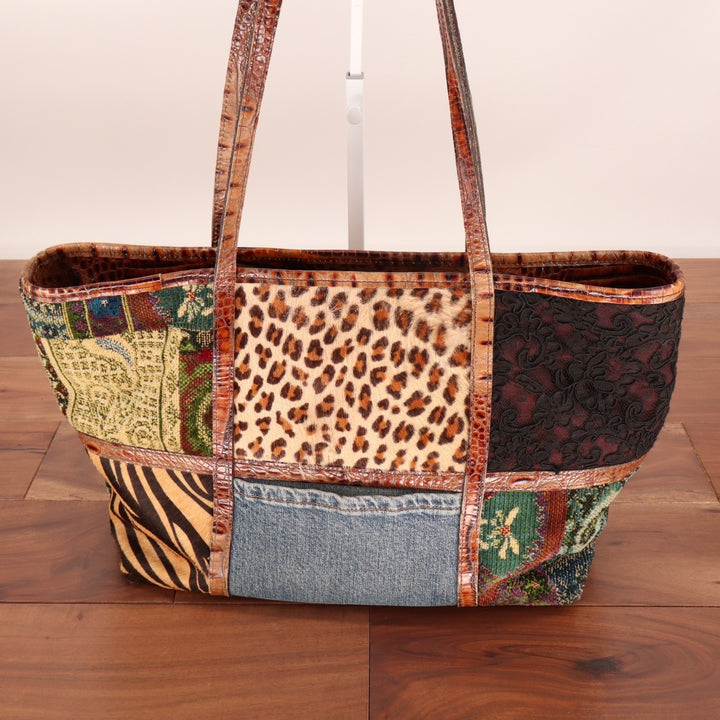 Clever Carriage Company Handbag Women Multicolor Patchwork Leather Trim Tote Bag