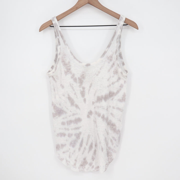 Chaser Tank Top Womens Large White Brown Tie Dye Cotton Knit Ribbed Sleeveless