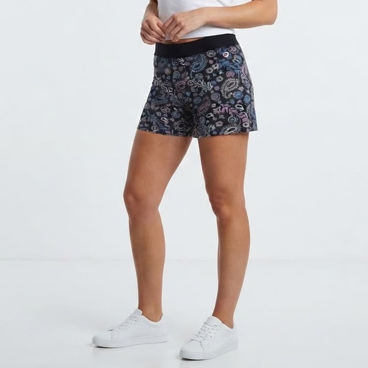 Champion Womens Pixelated Paisley Bike Shorts Black Purple Size L