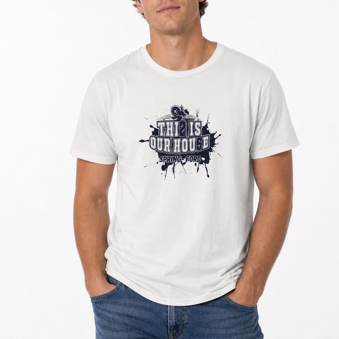 Hanes Spring-Ford This Is Our House Graphic T-Shirt Mens Large White Cotton Tee