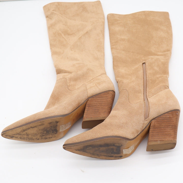 Oasis Society Womens Tan Faux Suede Pointed Toe Block Heel Knee High Boots 8.5