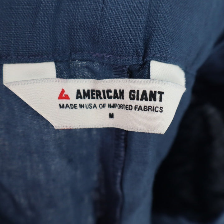 American Giant Pants Womens Medium Blue Linen Wide Leg Summer Wear Relaxed Fit