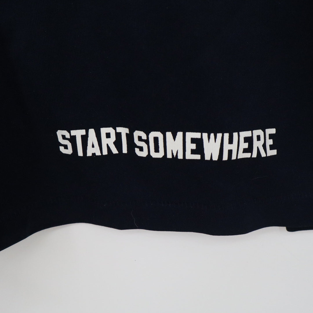 HM LOGG Mens Navy Blue Long Sleeve Graphic Shirt Start Somewhere Date Print