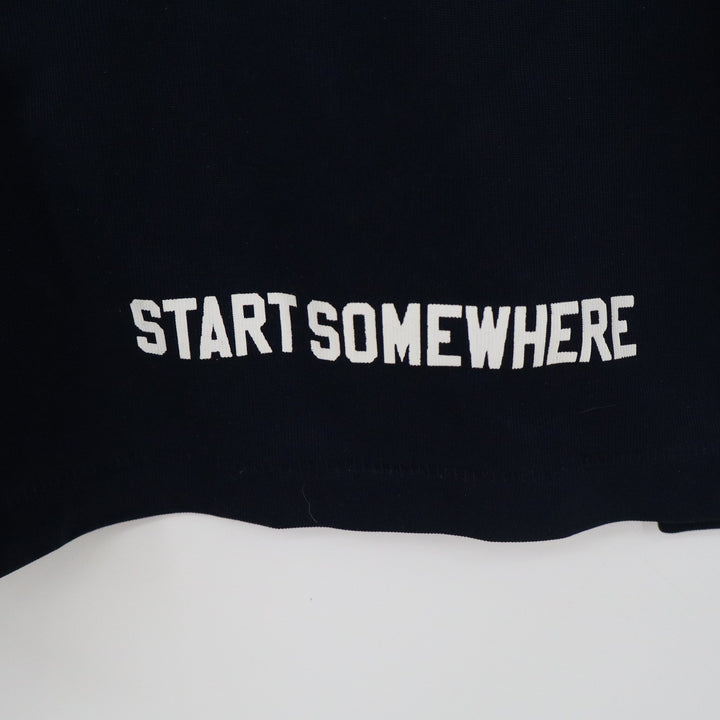 HM LOGG Mens Navy Blue Long Sleeve Graphic Shirt Start Somewhere Date Print