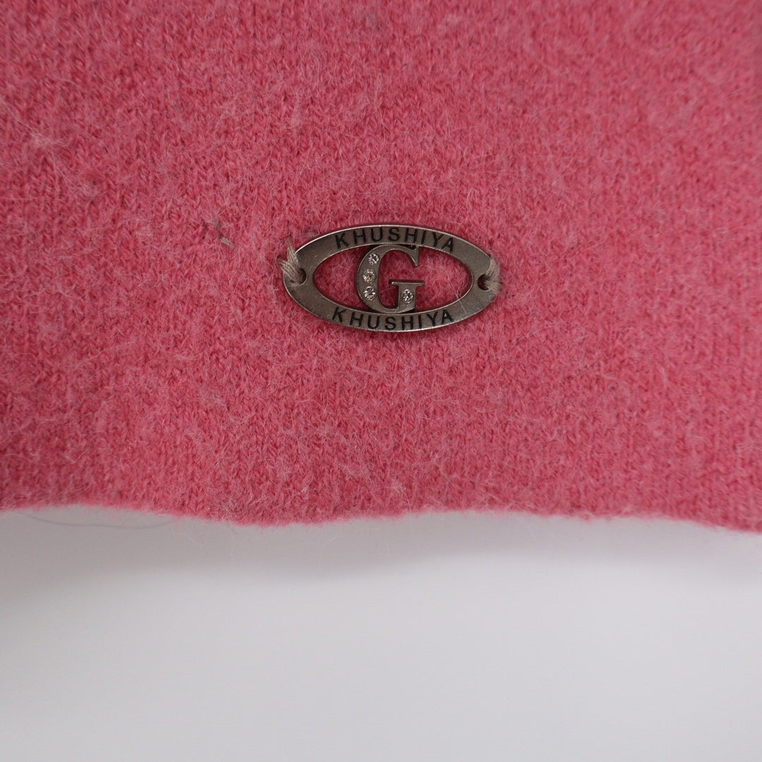 Khushiya Pink Cream Fuzzy Knit Leaf Pattern Scalloped Neck Sweater Size M