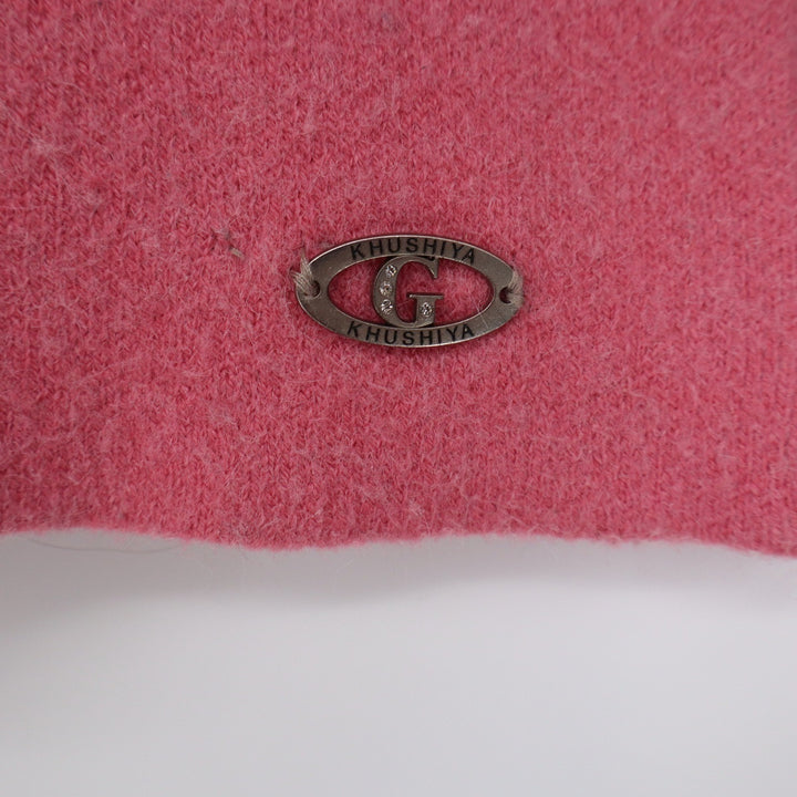 Khushiya Pink Cream Fuzzy Knit Leaf Pattern Scalloped Neck Sweater Size M
