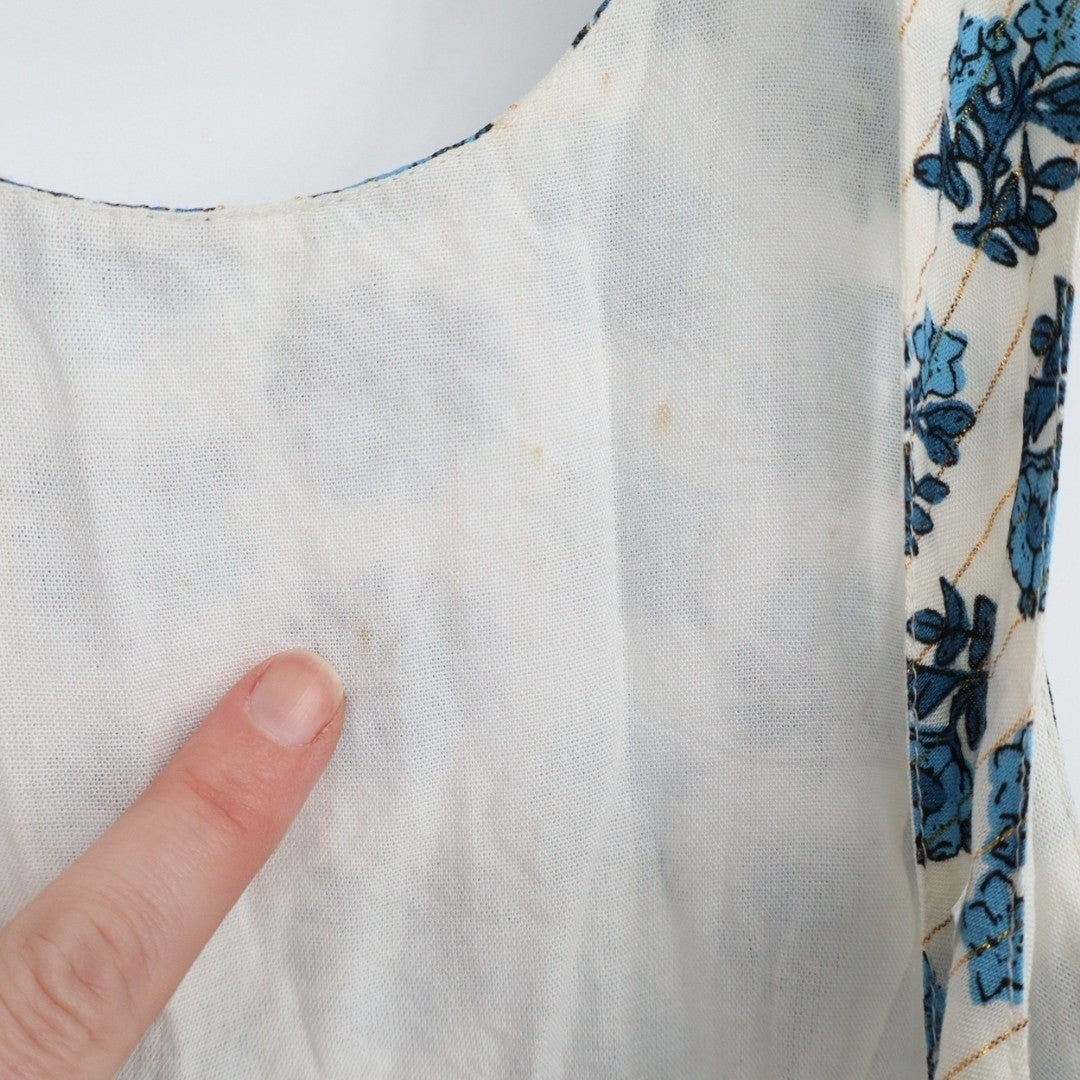 Lulus Flirty Fave Midi Dress Womens XS White Floral Cotton Tie-Back Round Neck
