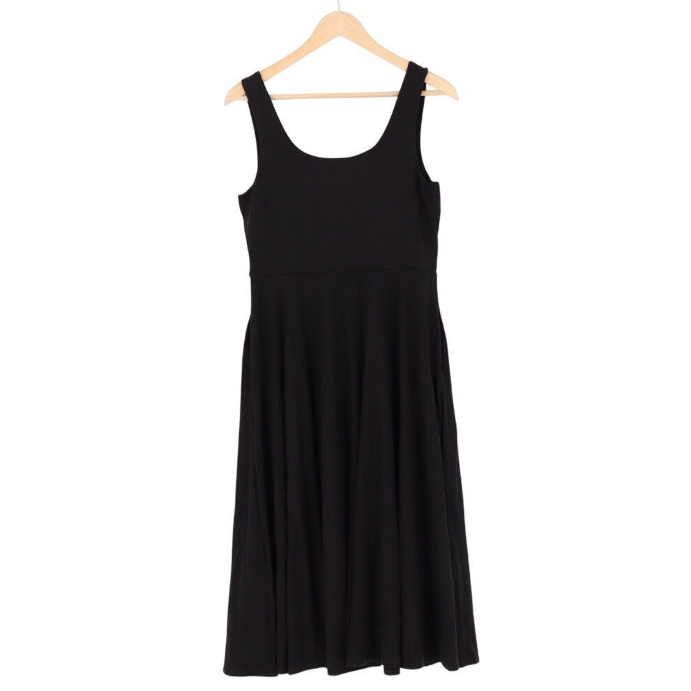 American Giant Black Sleeveless Fit Flare Midi Dress Size L Made in USA Pockets