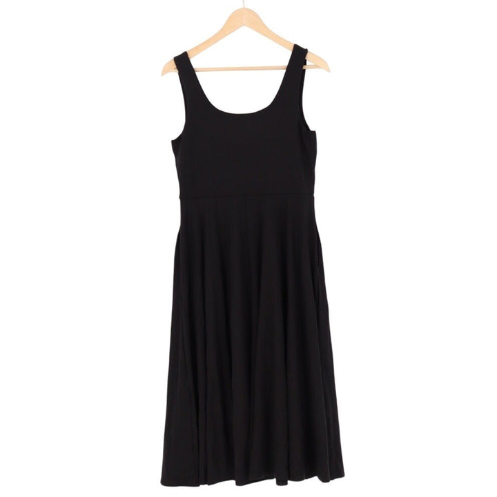 American Giant Black Sleeveless Fit Flare Midi Dress Size L Made in USA Pockets