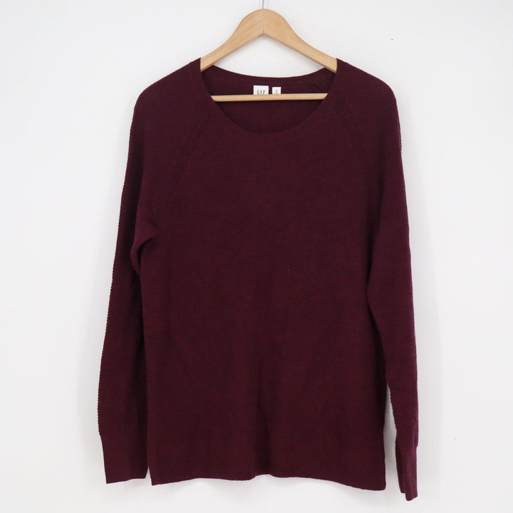 GAP Mens Waffle Knit Raglan Sweater Burgundy Red Crew Neck Size M