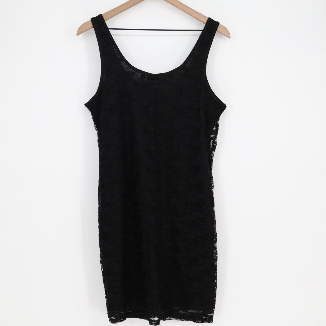 Mudd Mini Dress Womens XL Black Lace Detail Nylon Stretch Sleeveless Round Neck
