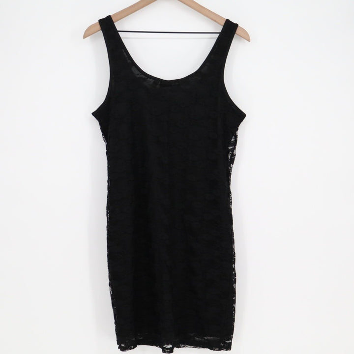 Mudd Mini Dress Womens XL Black Lace Detail Nylon Stretch Sleeveless Round Neck