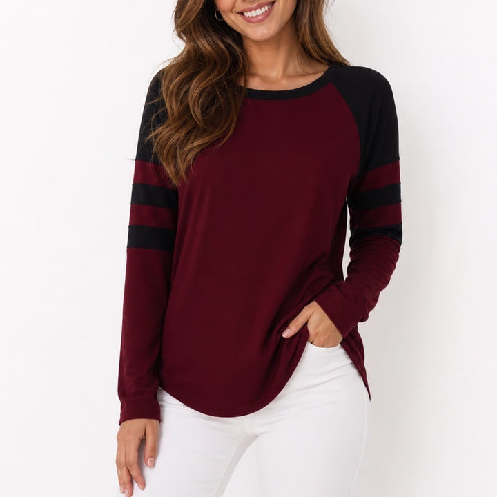 Cool Melon Womens Medium Burgundy Black Raglan Stripe Long Sleeve Top