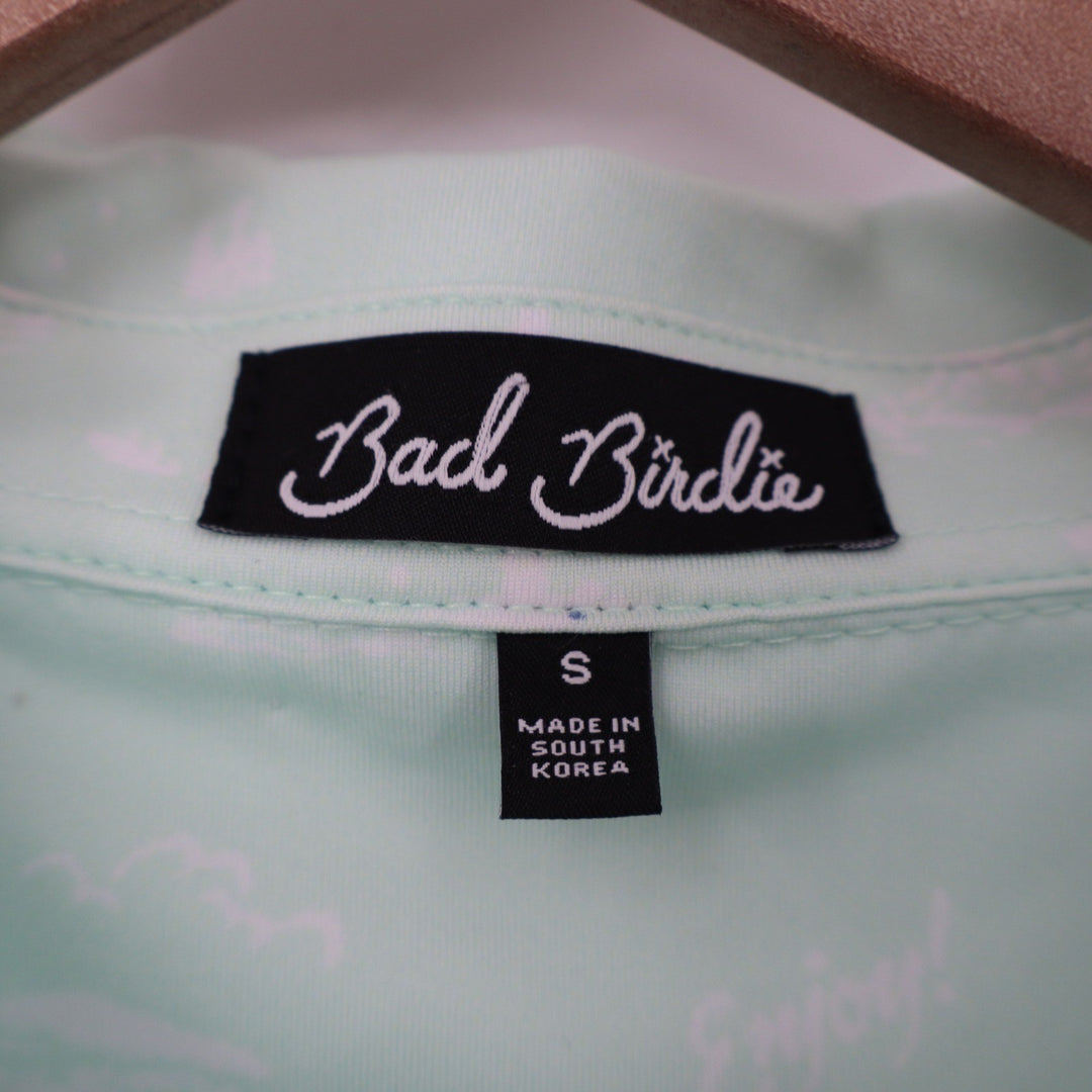 Bad Birdie Mens Mint Green Desert Cactus Print Performance Golf Polo Shirt S