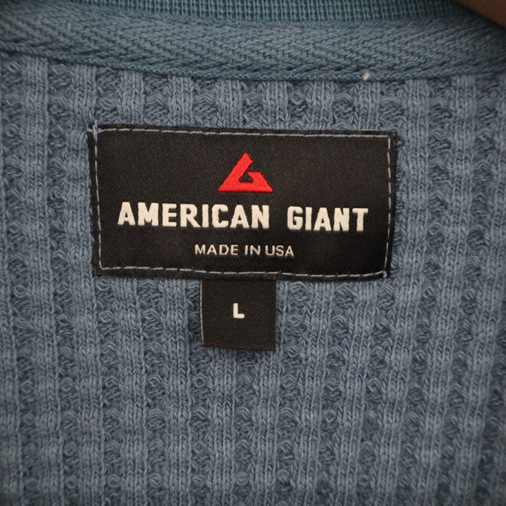 American Giant T-Shirt Mens L Bluefin Stretch Waffle Knit Long Sleeve Crew Neck