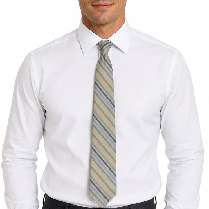 Axist Mens Necktie Sage Green Blue Tan Brown Diagonal Striped Classic