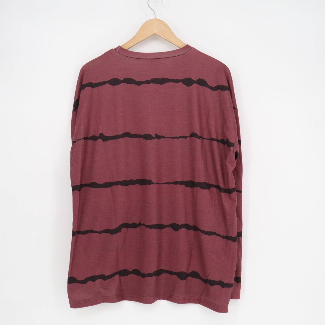Shein Shirt Women Large Maroon Black Wire Themed Stripes Stretch Long Sleeve Tee