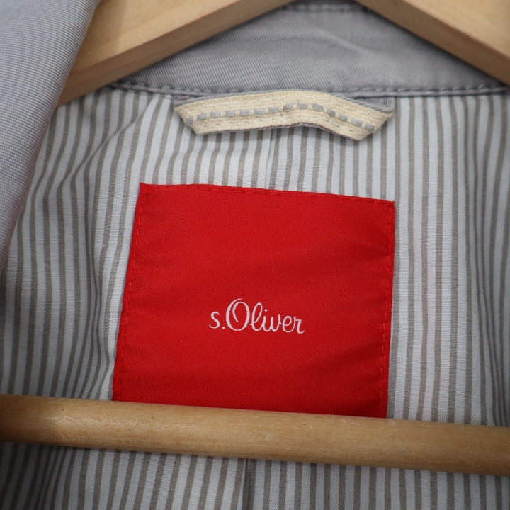 S.Oliver Trench Coat Womens 8 Gray Cotton Spread Collar Belt Waistb Button Front