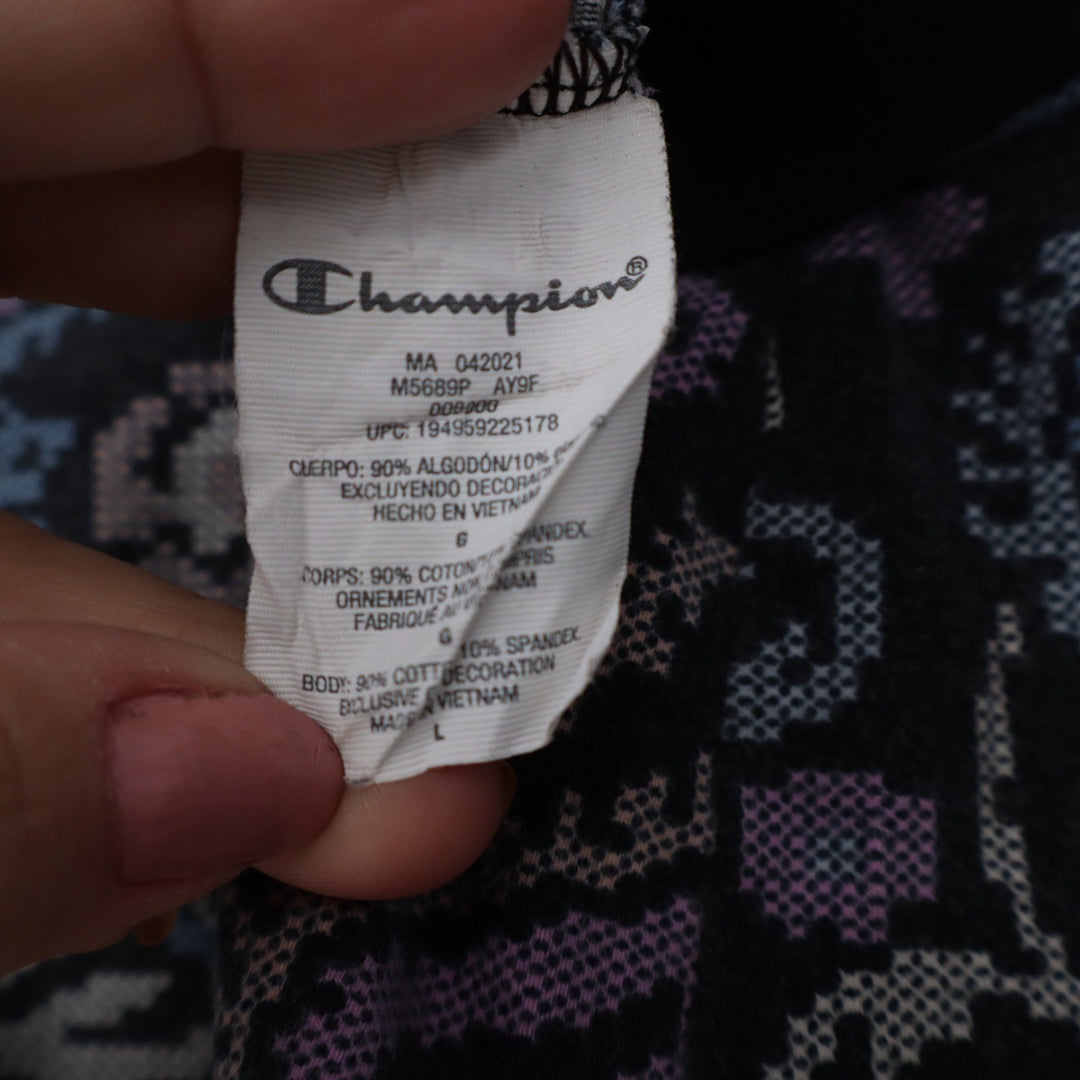 Champion Womens Pixelated Paisley Bike Shorts Black Purple Size L