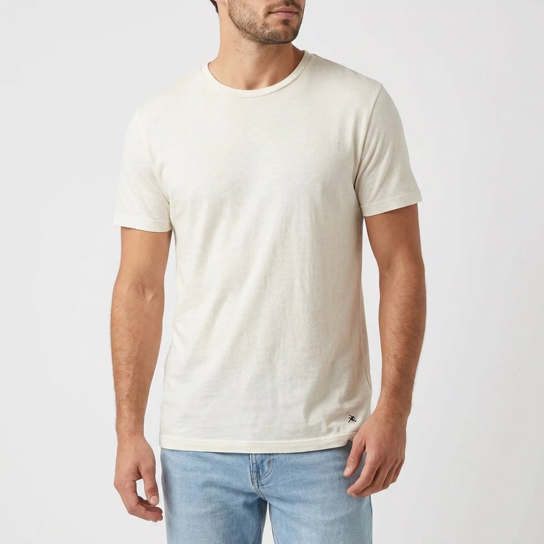 Tommy Hilfiger Mens Crewneck T-Shirt Cream Off-White Cotton Logo Size M