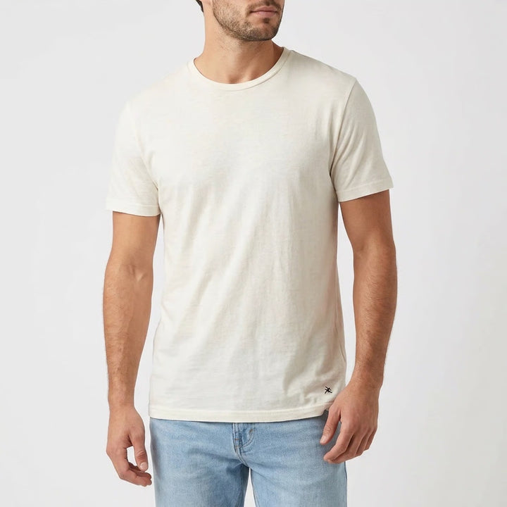 Tommy Hilfiger Mens Crewneck T-Shirt Cream Off-White Cotton Logo Size M