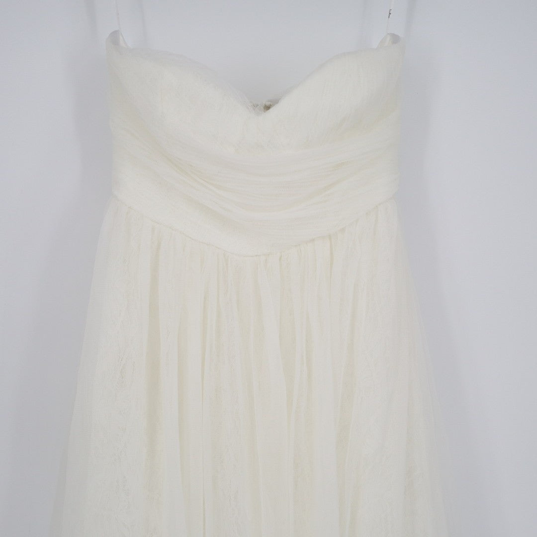 Lulus Blissful Forever Maxi Dress Womens S White Tulle Lace Strapless Pleated