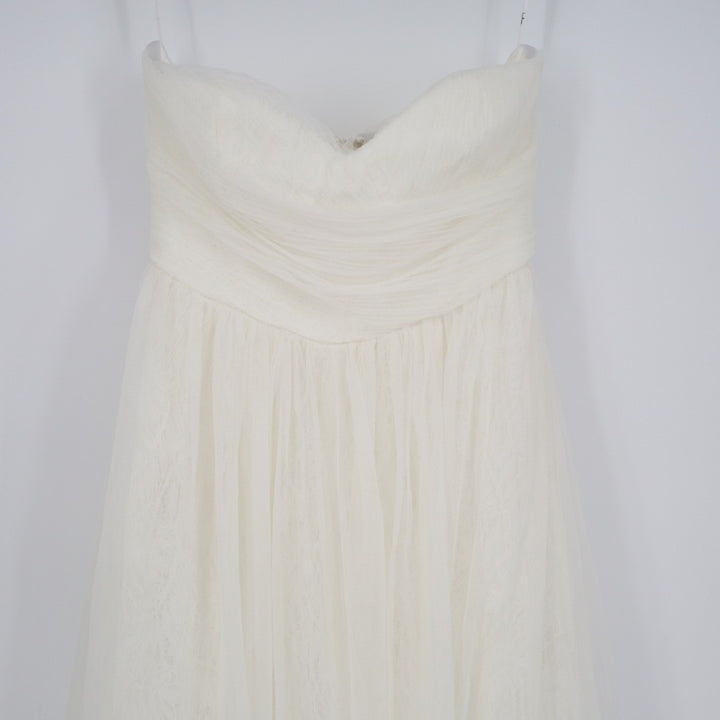 Lulus Blissful Forever Maxi Dress Womens S White Tulle Lace Strapless Pleated