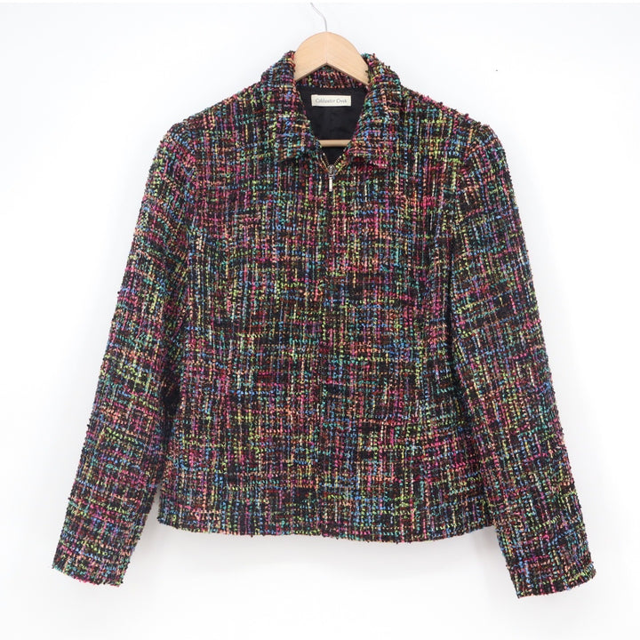 Coldwater Creek Womens 14 Multicolor Confetti Tweed Wool Blend Zip Up Jacket