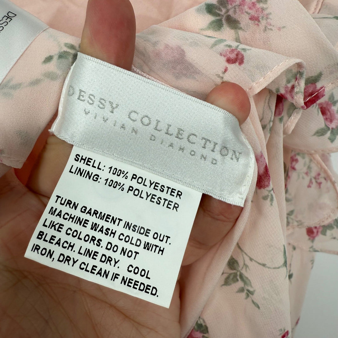 Fabric with a 'Dessy Collection' label showing care instructions.