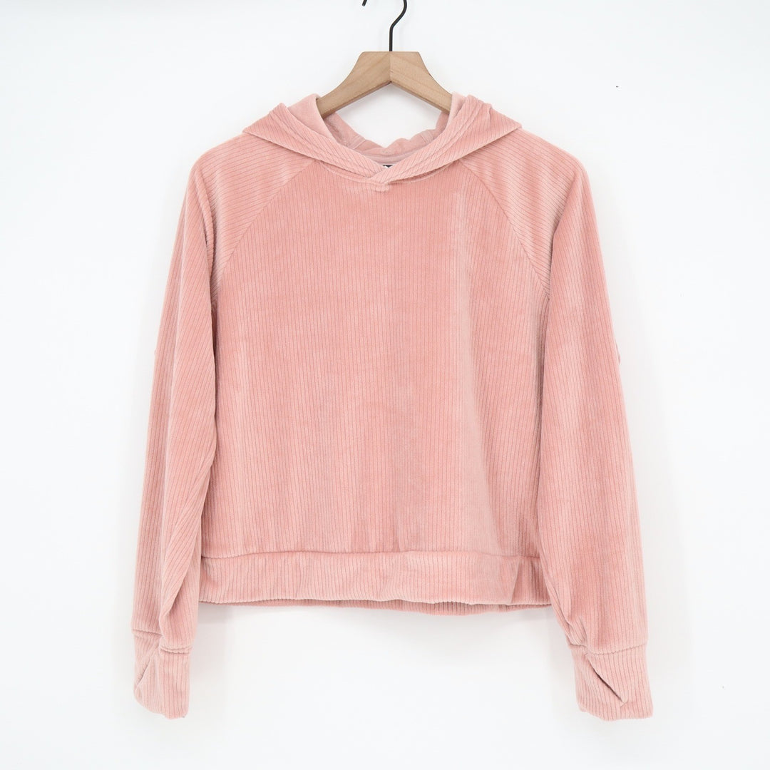 All In Motion Womens Pink Textured Cord Fleece Pullover Hoodie Medium Thumbholes