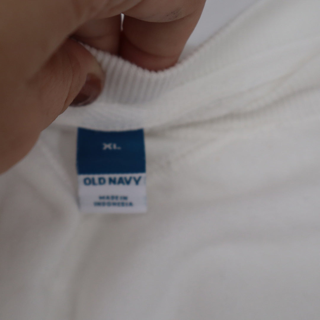 Old Navy Mens XL Cream Off White Raglan Crewneck Sweatshirt V-Stitch Pullover