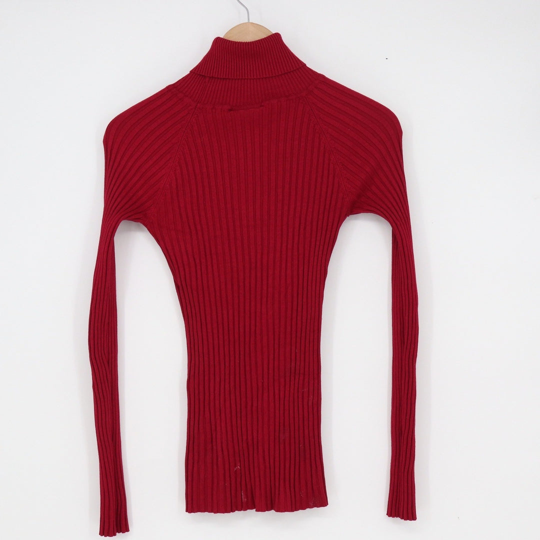 It's Our Time Red Ribbed Turtleneck Sweater Button Shoulder Detail Small 10696